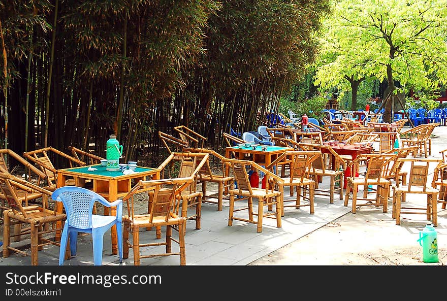 Tea house in a Chinese bamboo garden in Chengdu,capital of Sichuan. Tea house in a Chinese bamboo garden in Chengdu,capital of Sichuan