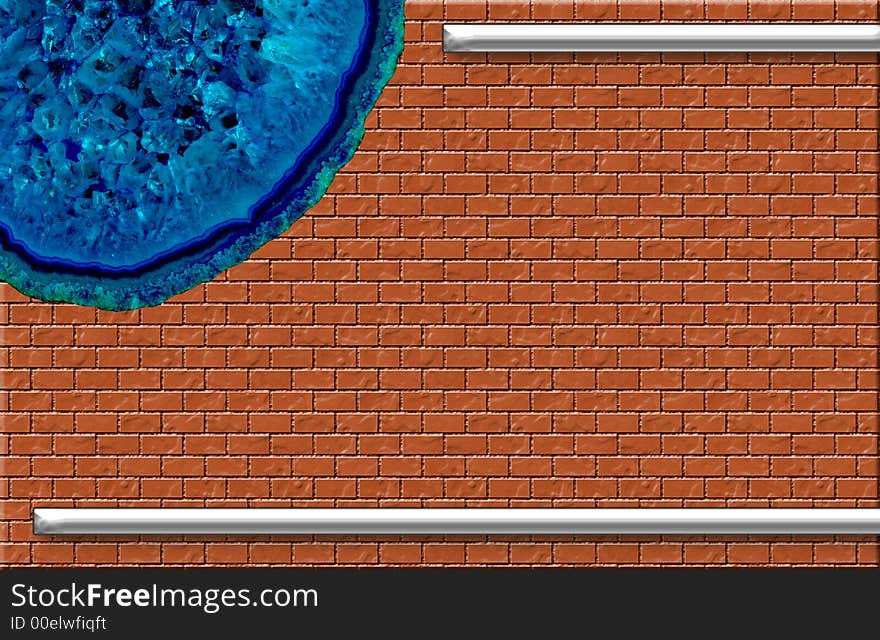 Abstract colored background with brickwall and blue crystal. Abstract colored background with brickwall and blue crystal