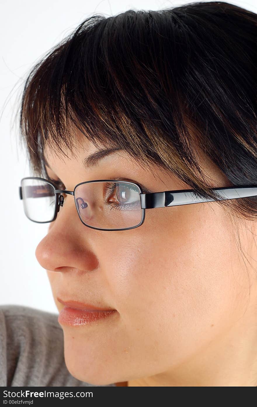 Brunette woman with glasses on white background. Brunette woman with glasses on white background