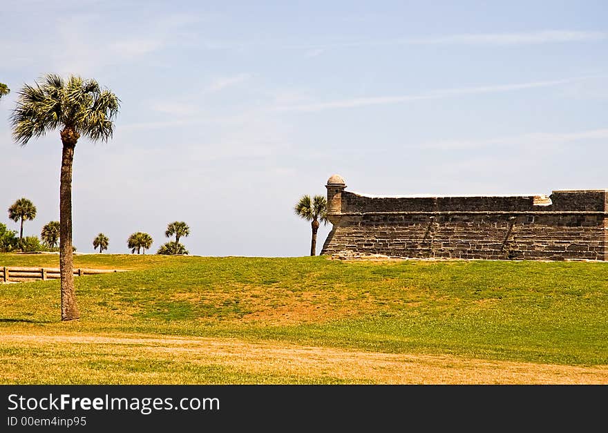 A view of the top of the outside wall of the old 15th century Spanish fort at St. Augustine, Florida . A view of the top of the outside wall of the old 15th century Spanish fort at St. Augustine, Florida .