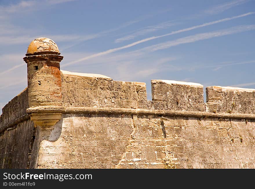 A view of the top of the outside wall and turret of the old 15th century Spanish fort at St. Augustine, Florida. A view of the top of the outside wall and turret of the old 15th century Spanish fort at St. Augustine, Florida.