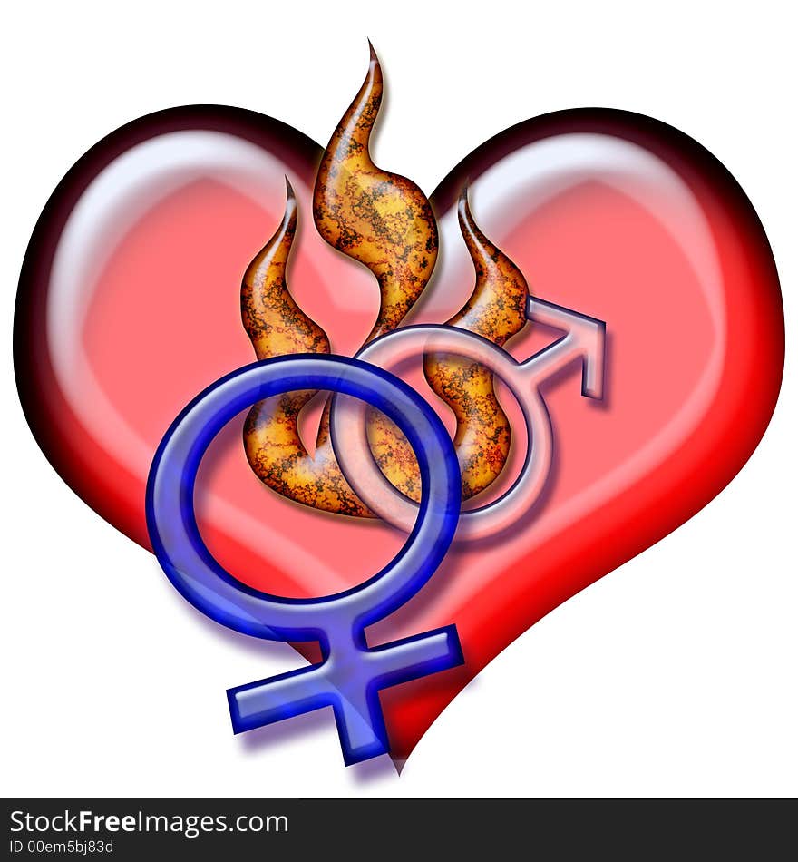 Man Woman Symbols Hearts on fire. Man Woman Symbols Hearts on fire