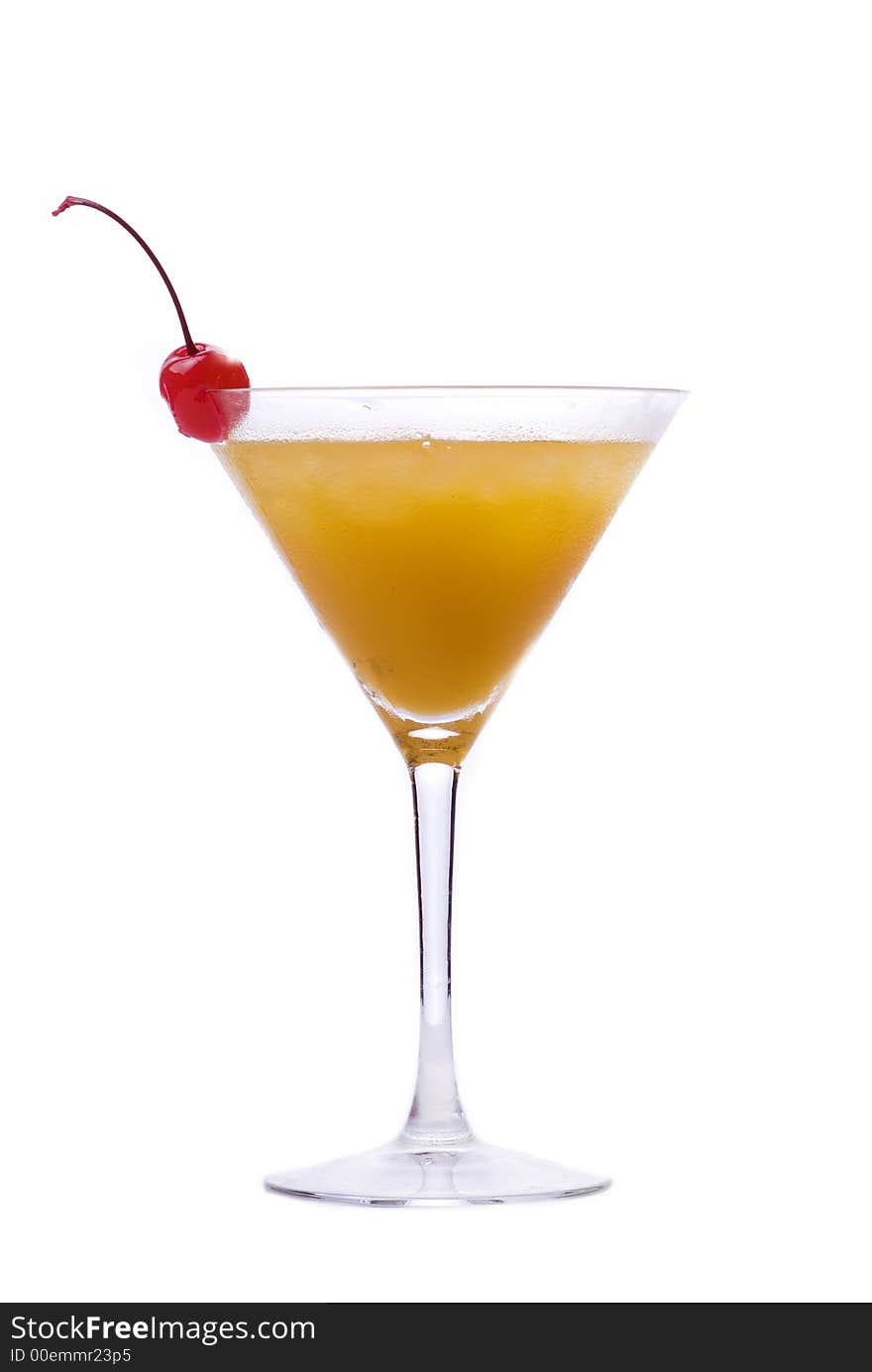 Colorful alcoholic cocktail in a martini glass against white background. Colorful alcoholic cocktail in a martini glass against white background