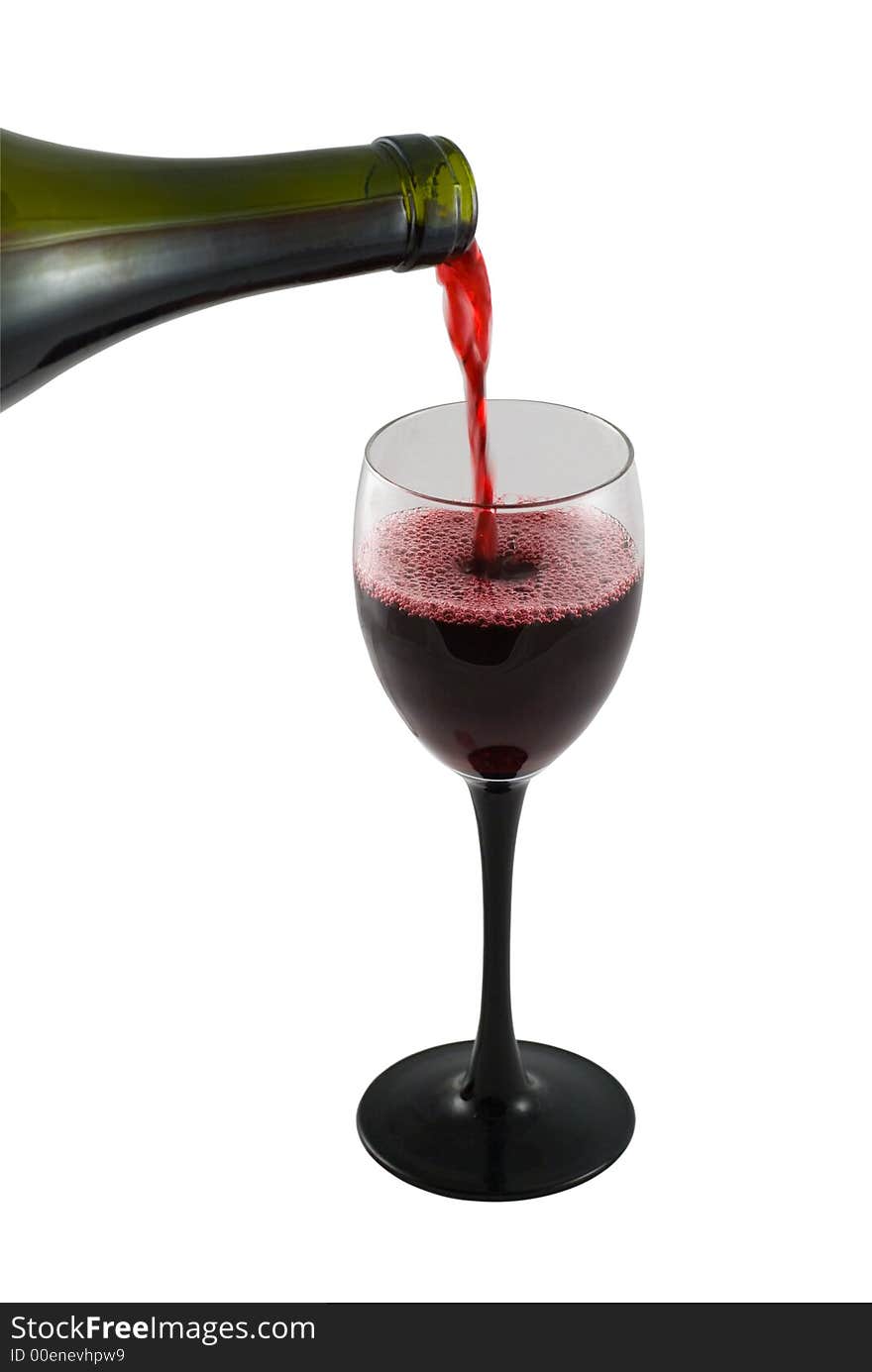 Pouring Red Wine against white background