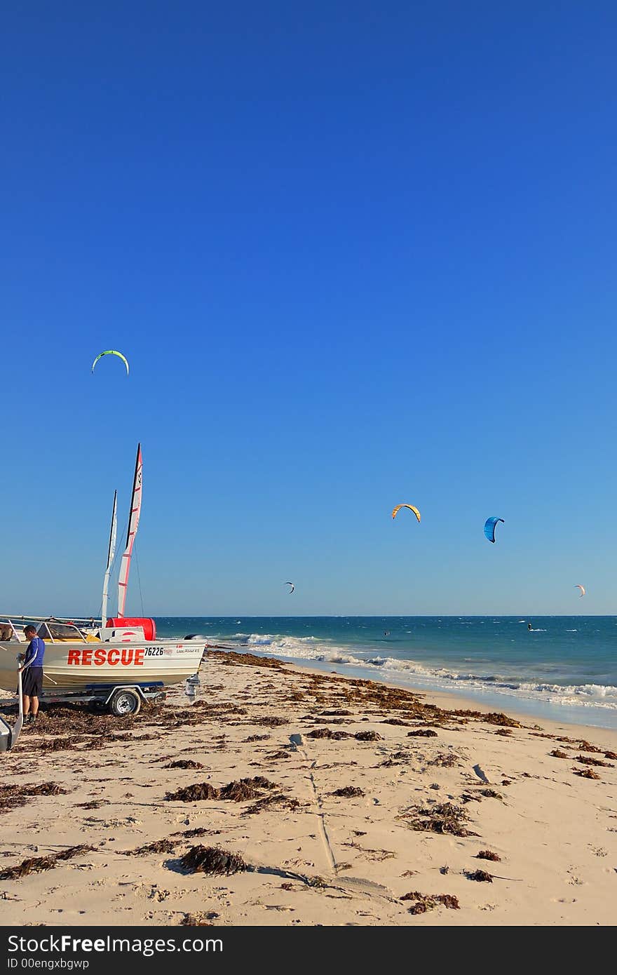 Resue boat of kite surf beach