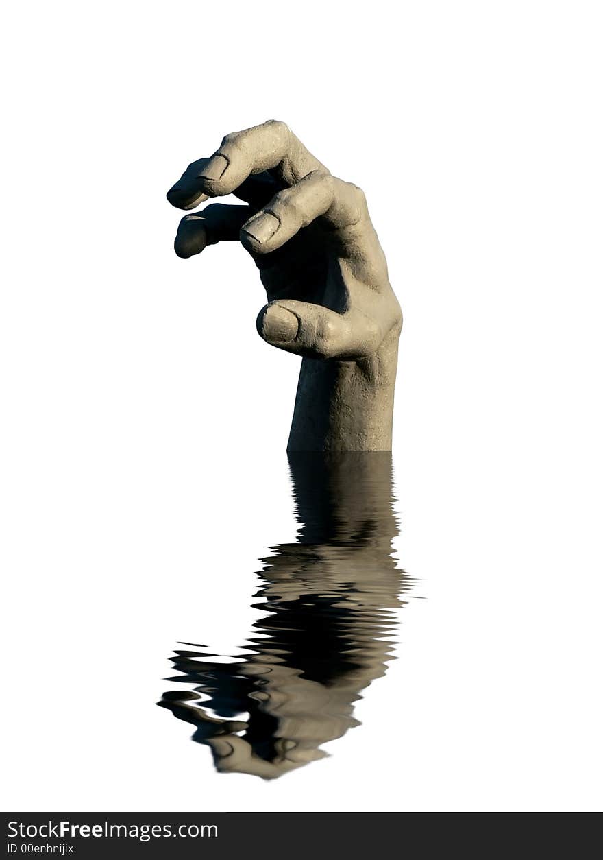 A isolated close up shot of a hand of a statue with water reflection effect. A isolated close up shot of a hand of a statue with water reflection effect