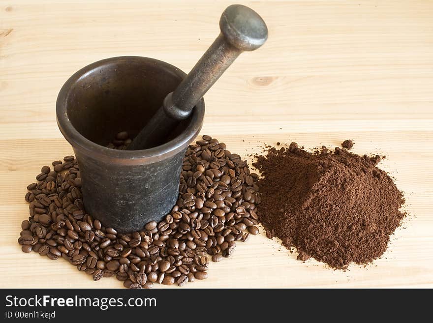 Mortar and Pestle and Coffee still life