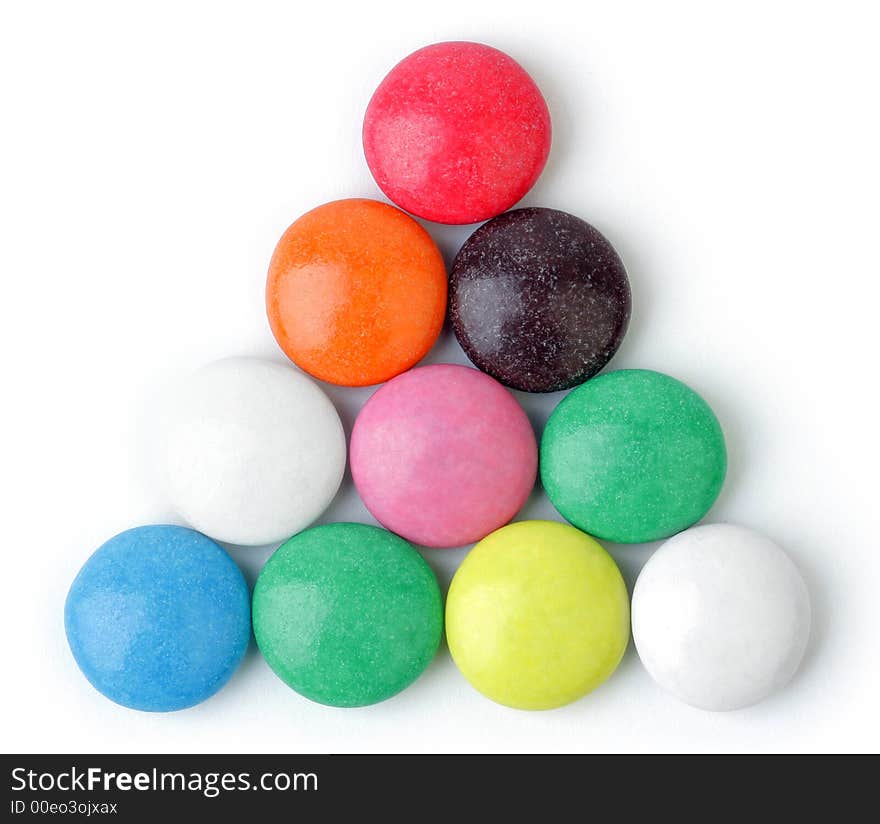 Pyramid of Chocolate Candies. White background.