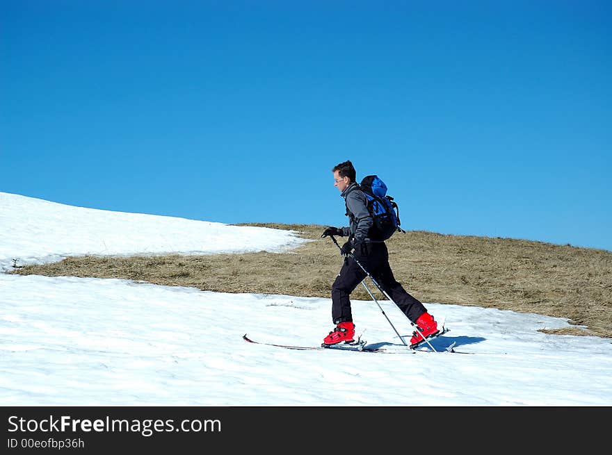 Young handsome skier on mountain. Young handsome skier on mountain