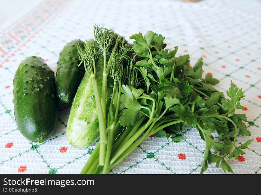 Cucumbers with greens