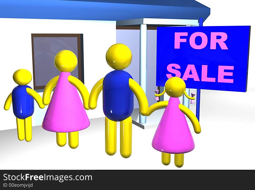 A colorful family in fornt of a house for sale