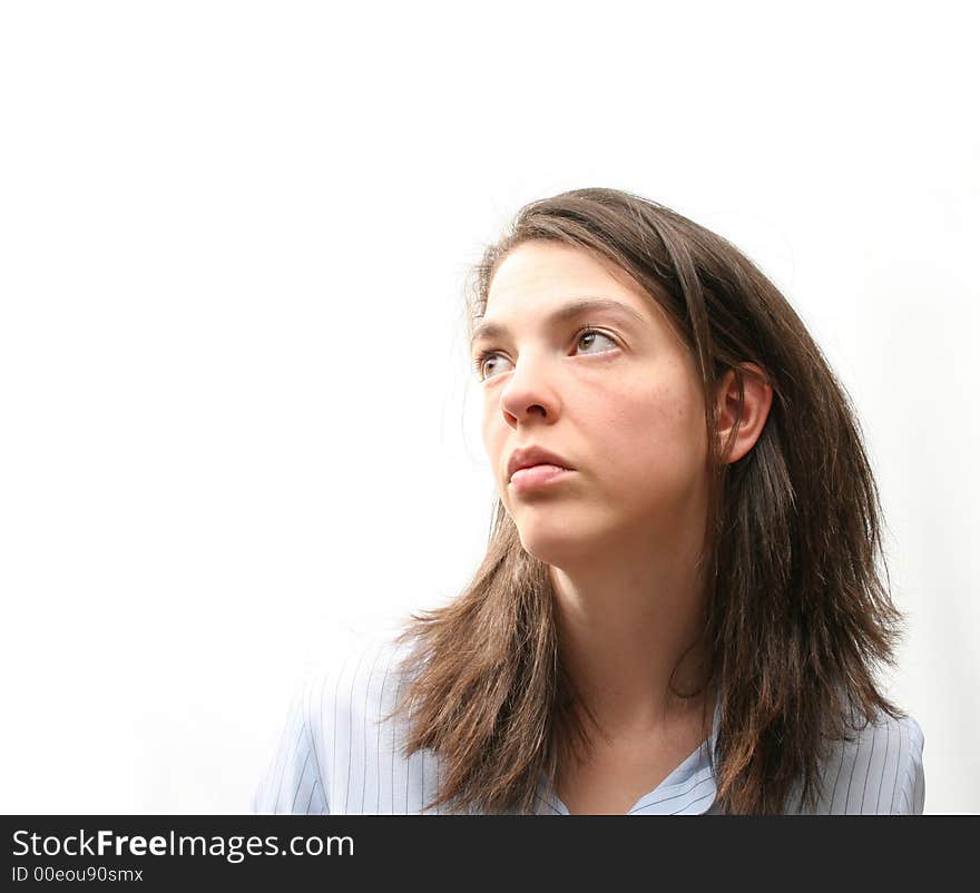 Young woman isolated over white background