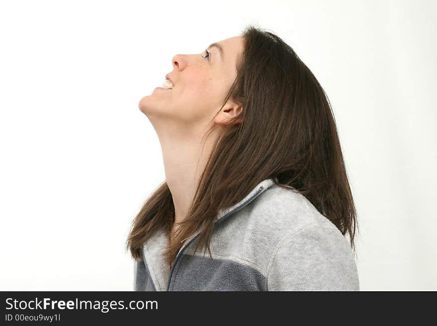 Smiling woman isolated over white. Smiling woman isolated over white