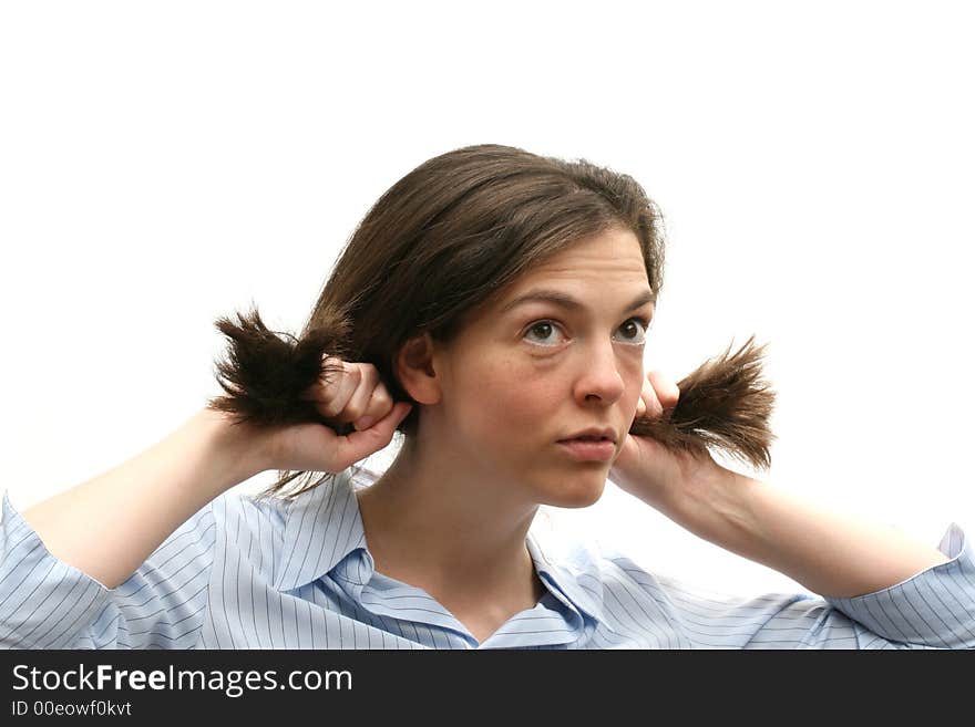 Young woman isolated over white background