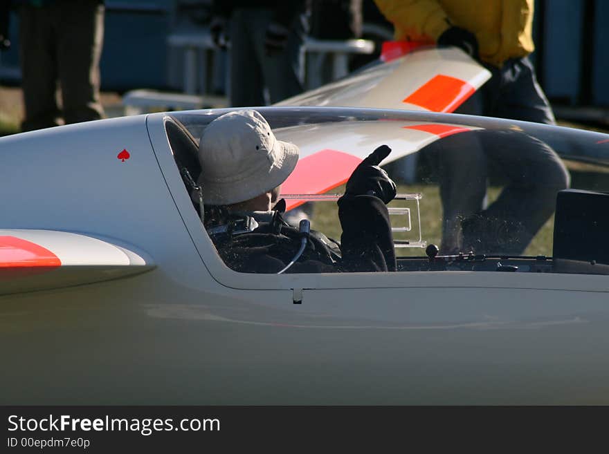 Glider pilot ready for takeoff