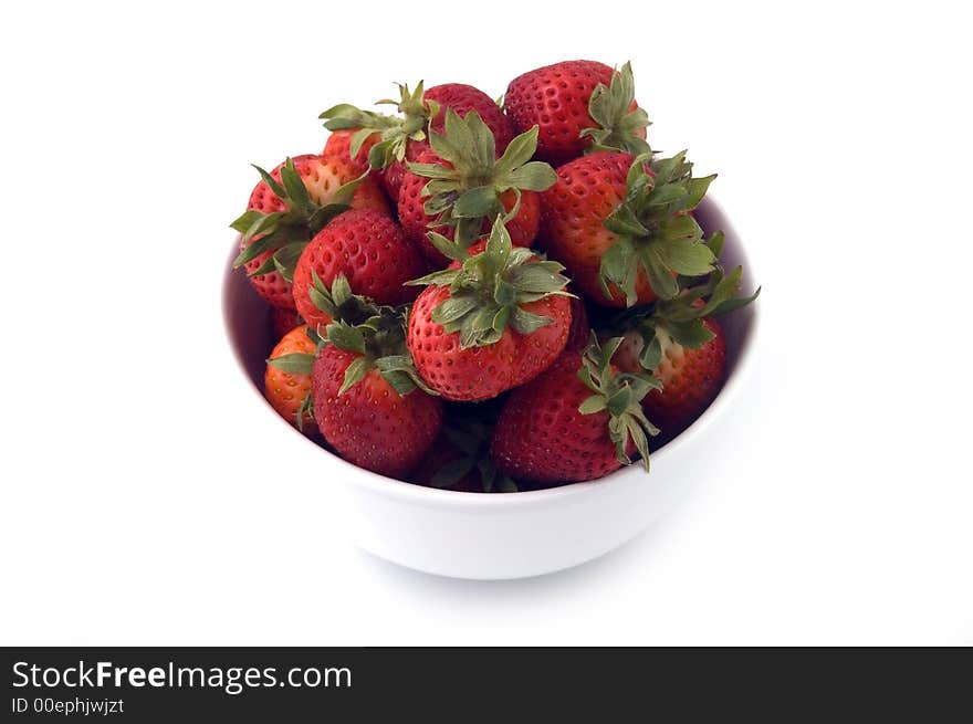 A Bowl of Strawberries on white background. A Bowl of Strawberries on white background