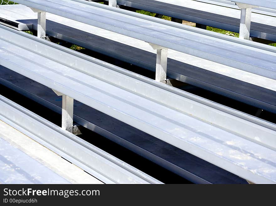 Close up of silver metal sports bleachers. Close up of silver metal sports bleachers