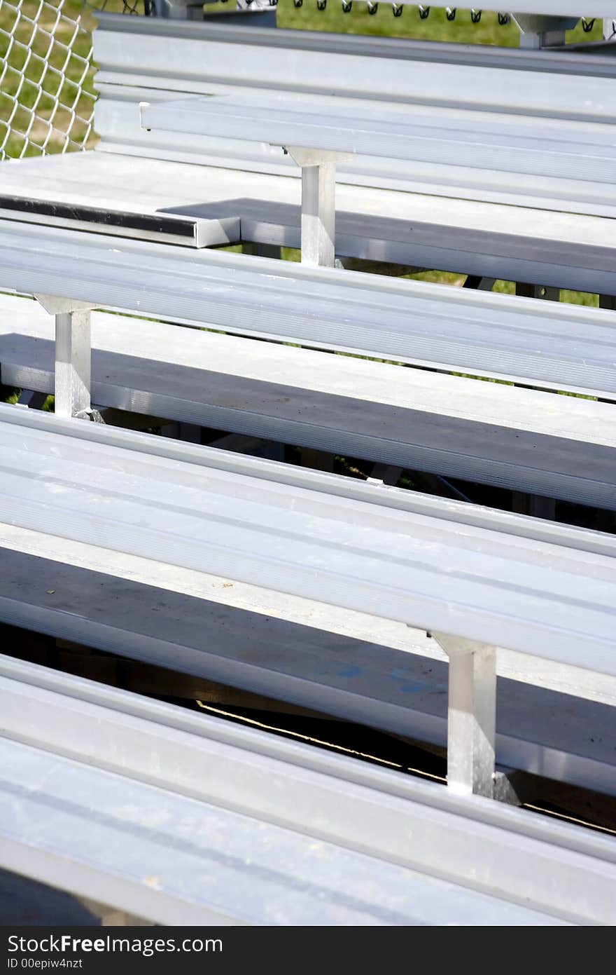 Close up of silver metal sports bleachers. Close up of silver metal sports bleachers