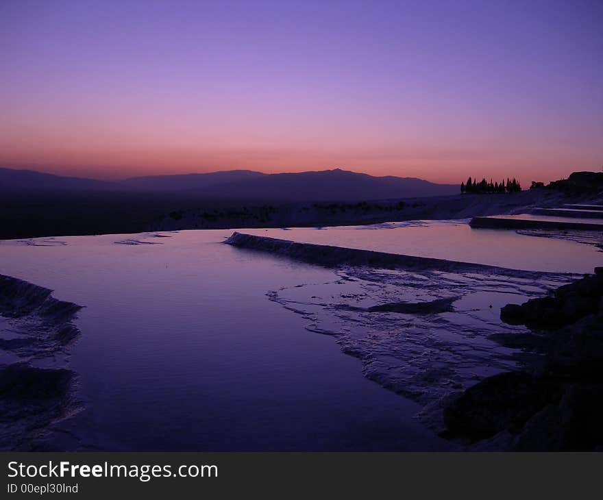 Sunset over the natural calcium springs at Pummukale, Turkey. Sunset over the natural calcium springs at Pummukale, Turkey.