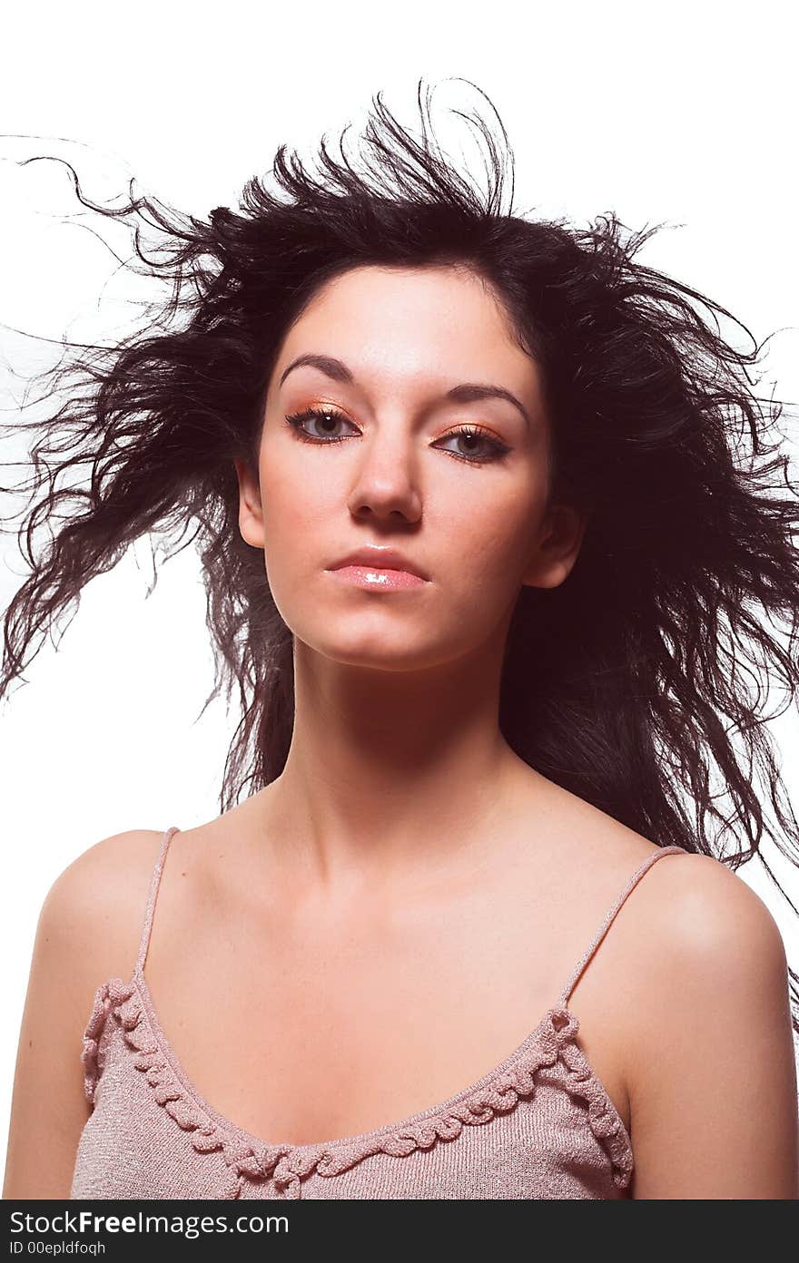 Portrait of Fresh and Beautiful brunette woman on white background