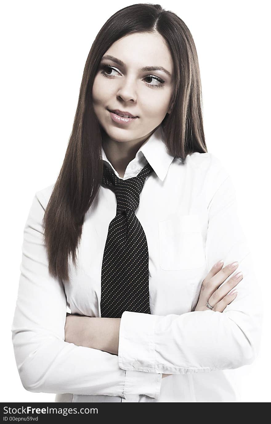 Portrait of young beautiful woman with long hair