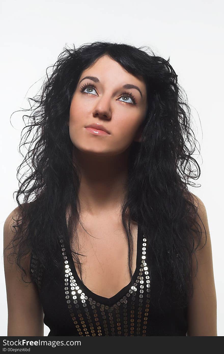 Portrait of Fresh and Beautiful brunette woman on white background