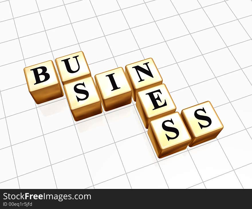 3d gold boxes with letters - word business