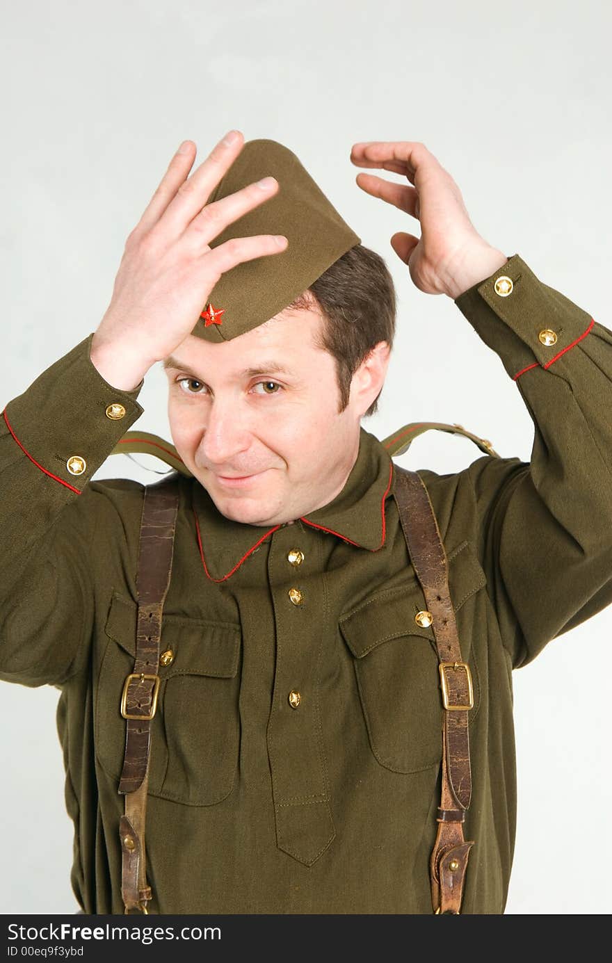 Soldier in historical soviet military uniform of World War II. Soldier in historical soviet military uniform of World War II