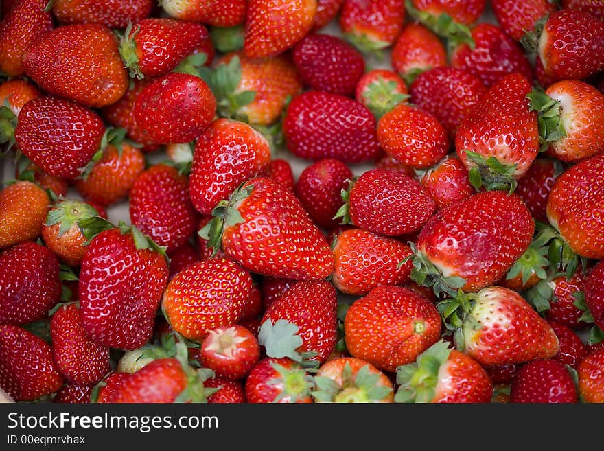 Strawberries on wooden box in the fruitshop. Strawberries on wooden box in the fruitshop