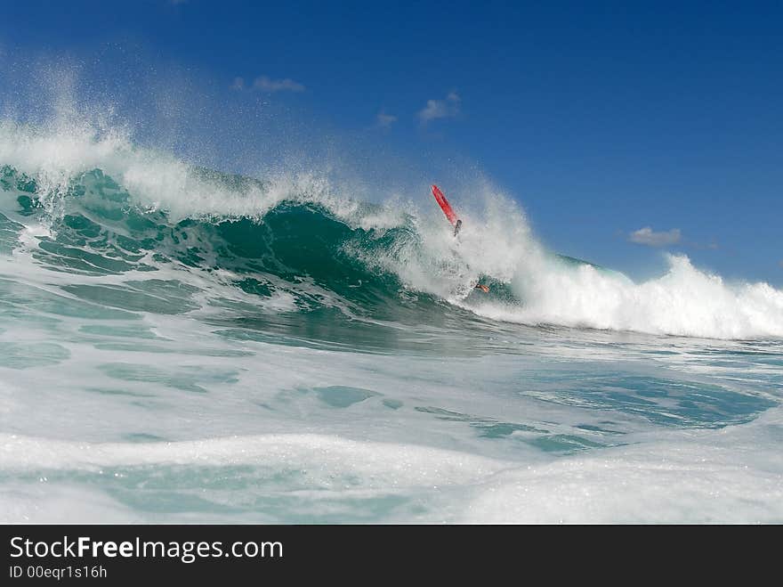 A big wipeout by a bodyboarder. A big wipeout by a bodyboarder