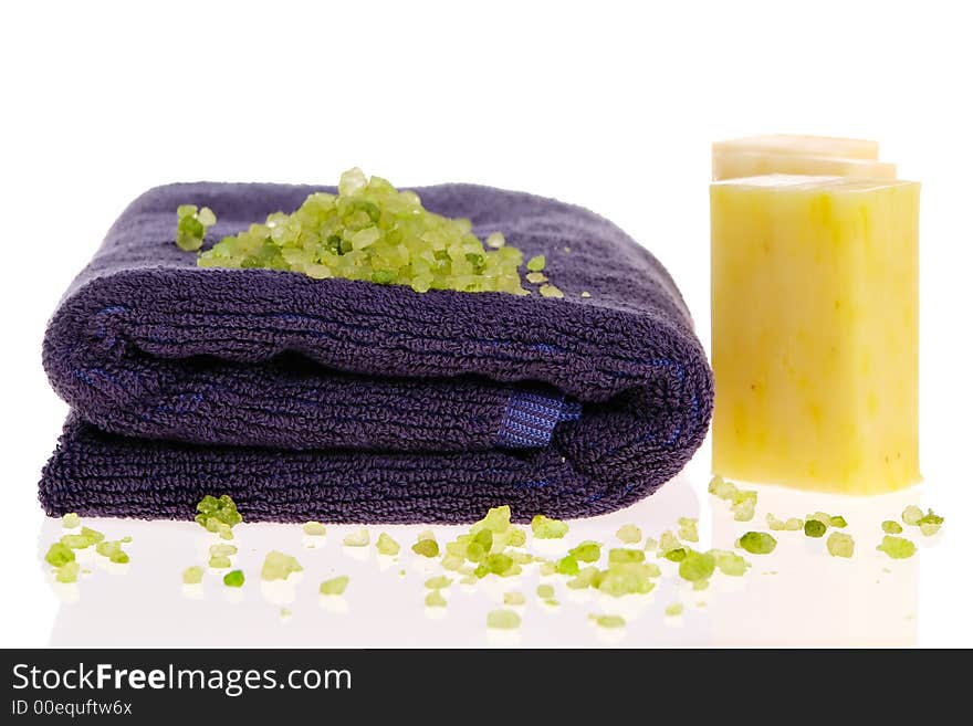 Soap bars, towel, and bath soap. Soap bars, towel, and bath soap