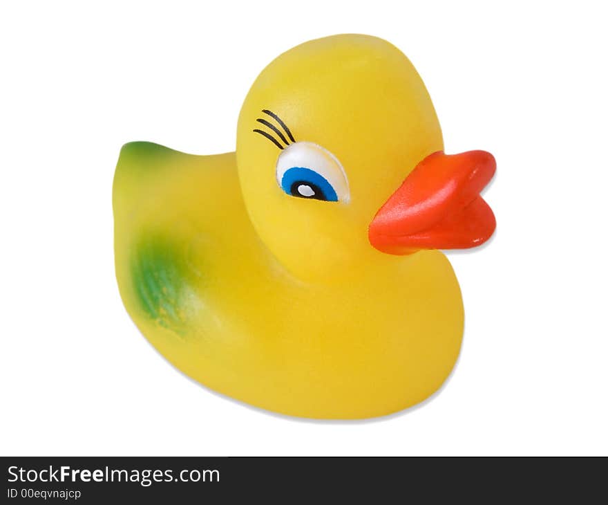 Yellow rubber duck, isolated on white background