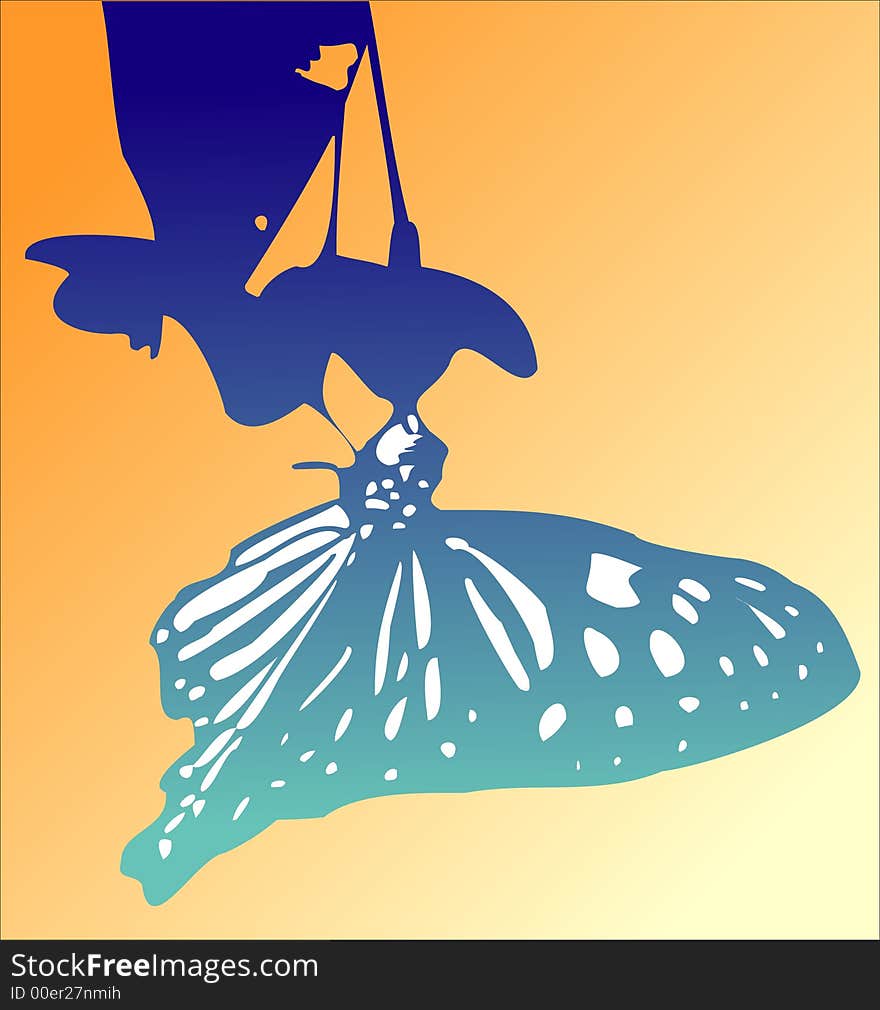 Blue Butterfly Silhouette In Vector Format with yellow background. Blue Butterfly Silhouette In Vector Format with yellow background