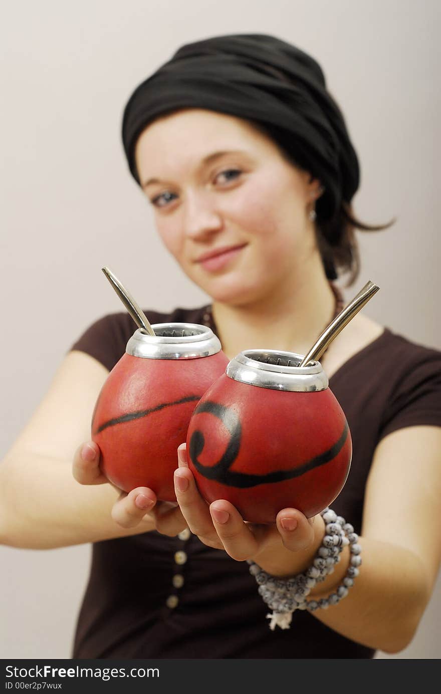 Young pretty woman with calabash. Young pretty woman with calabash