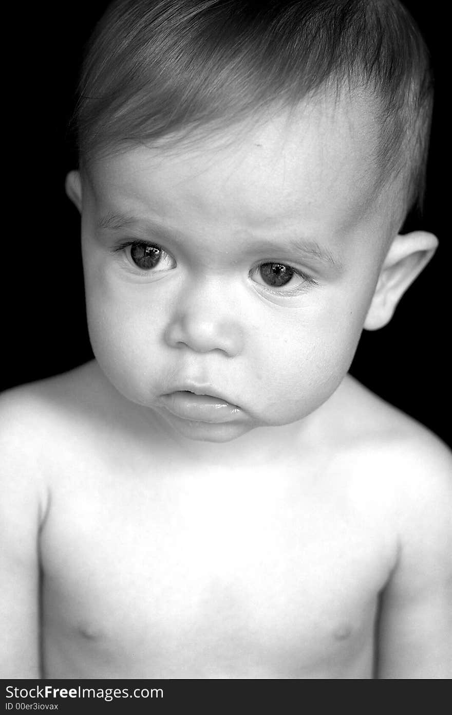 Black and white image of beautiful 11 month old baby boy. Black and white image of beautiful 11 month old baby boy