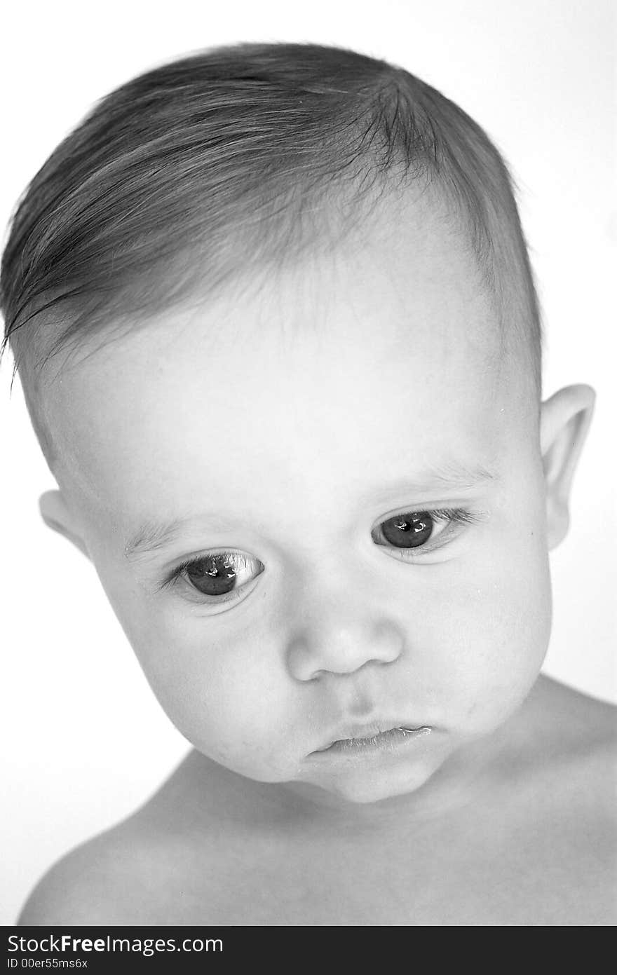 Black and white image of beautiful 11 month old baby boy. Black and white image of beautiful 11 month old baby boy