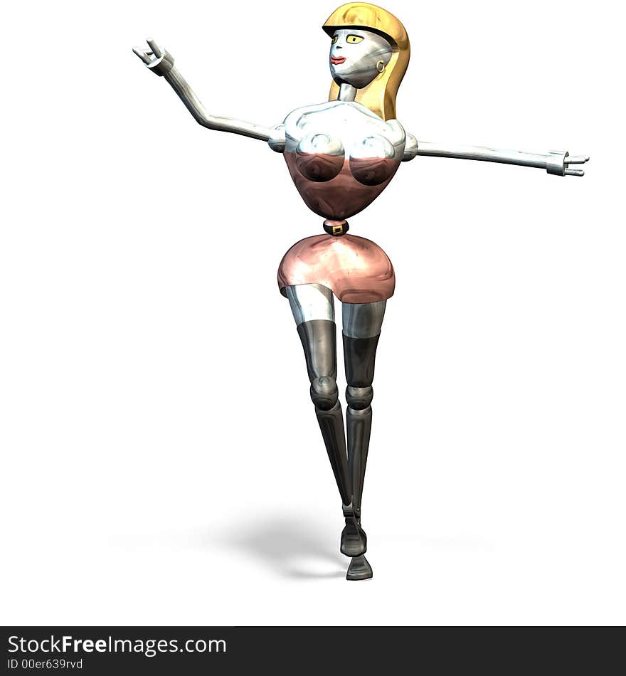 Female robot, that looks, as she would dance. Female robot, that looks, as she would dance