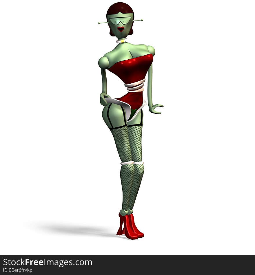 Female robot, that poses like a model. Female robot, that poses like a model.