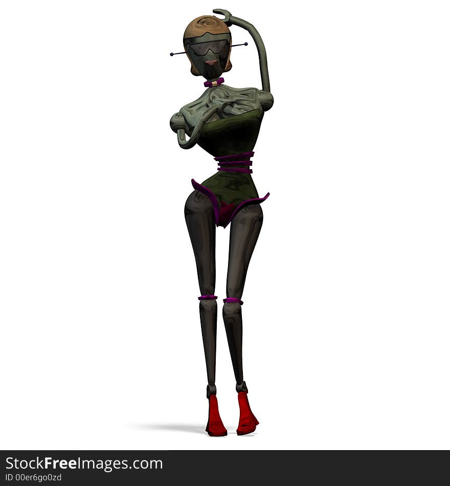 Female robot, that already something worn out and bolted, looks. Female robot, that already something worn out and bolted, looks.