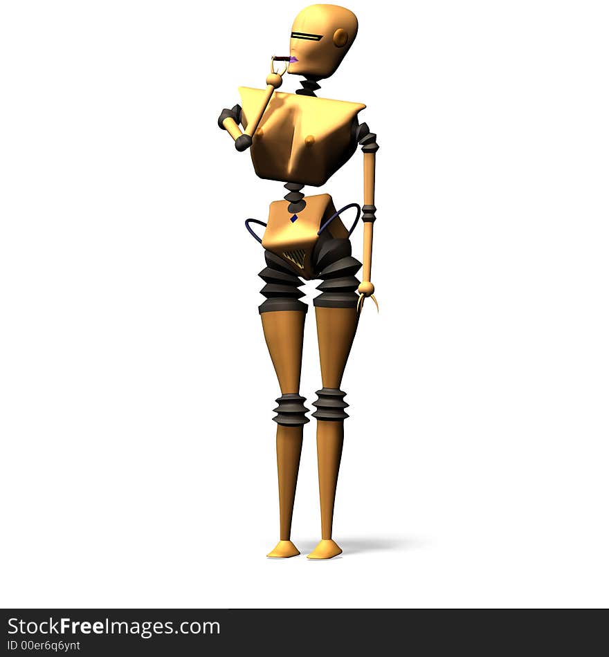 Female robot, that smokes a cigar. Female robot, that smokes a cigar.