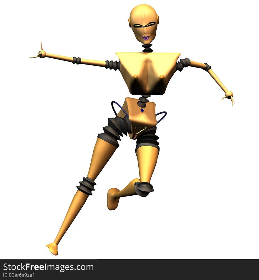 Female robot, that jumps to the side,. Female robot, that jumps to the side,