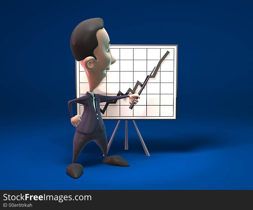 3D business man showing charts, 3D generated with lightwave. 3D business man showing charts, 3D generated with lightwave