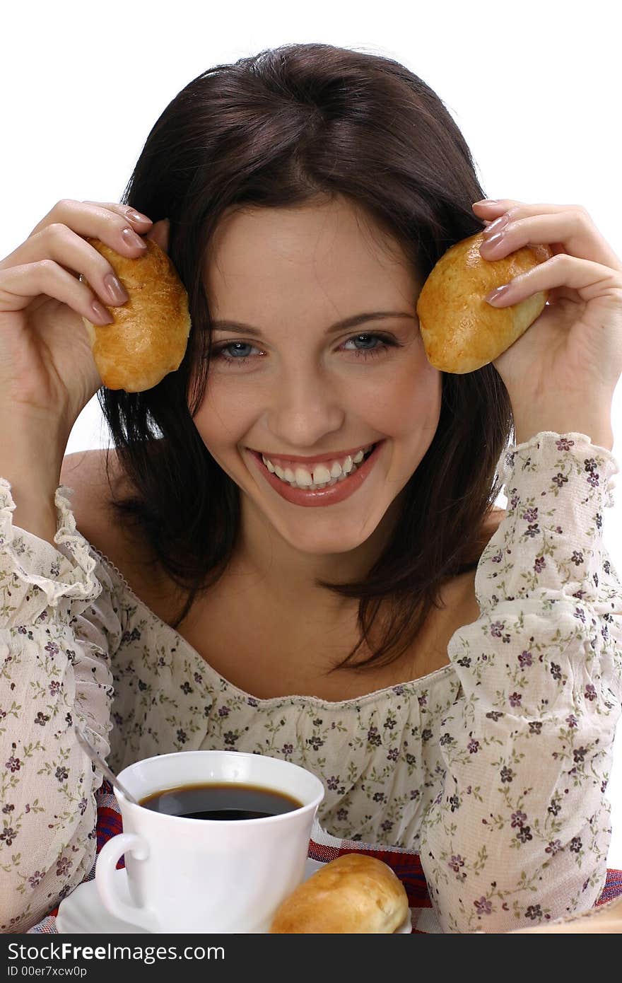 The girl has a breakfast. The girl has a breakfast