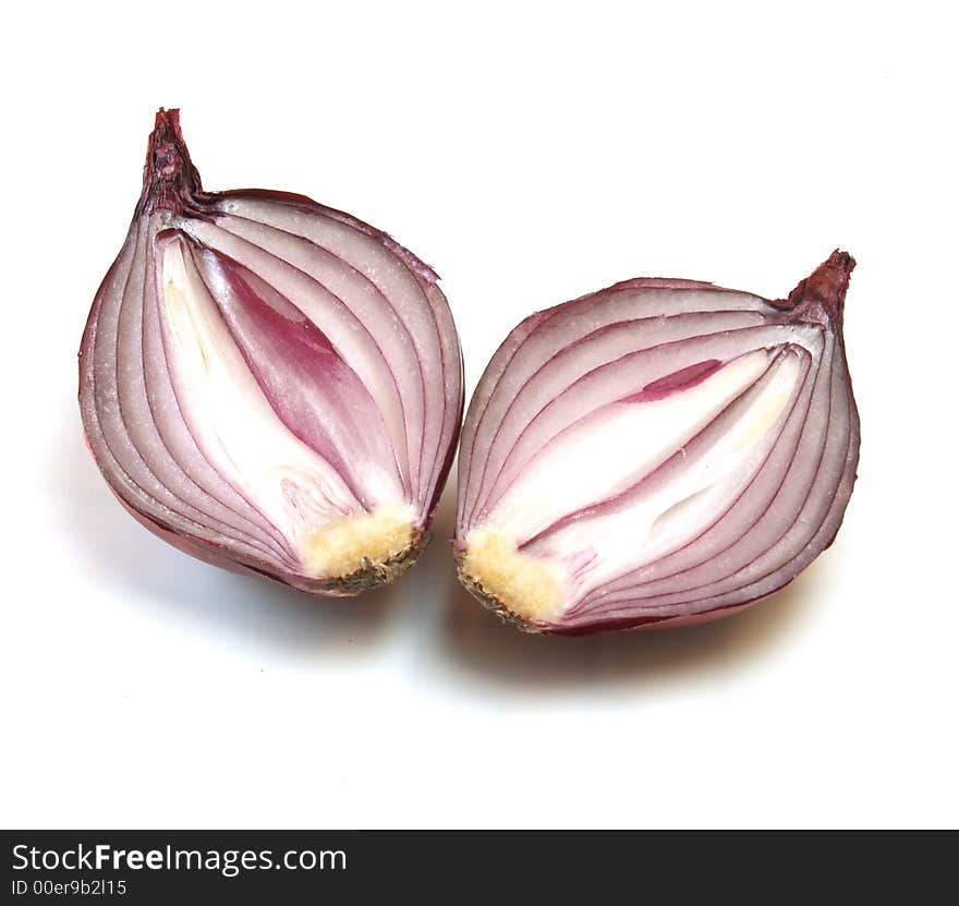 Cutted red onion on white background