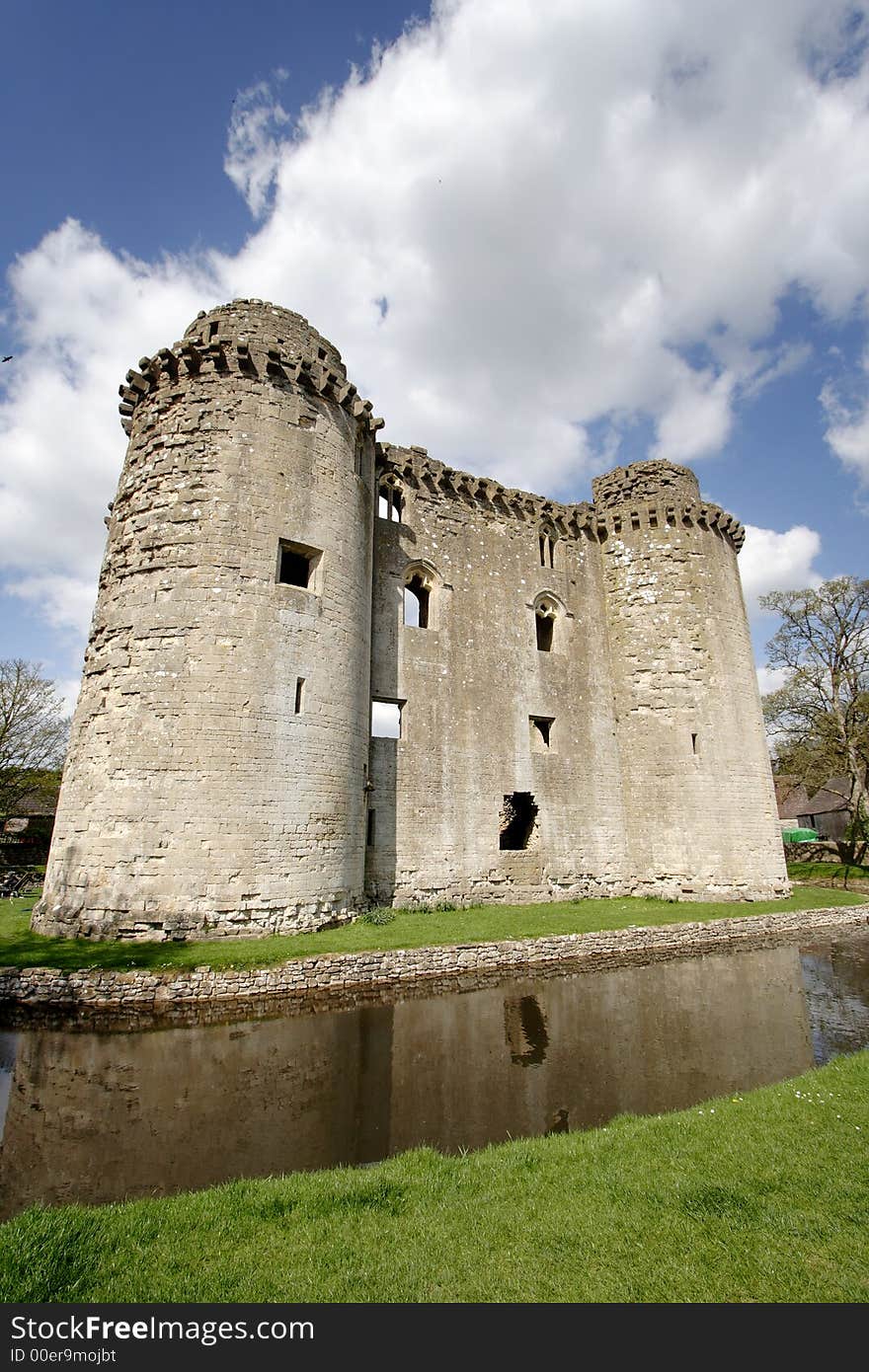 Medieval Castle and Moat in Rural England