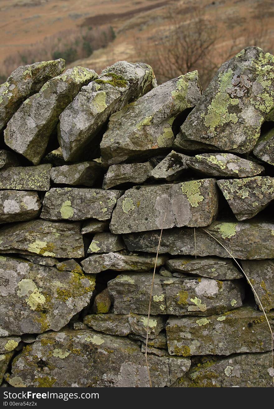 Old drystone wall with moss, Scotland