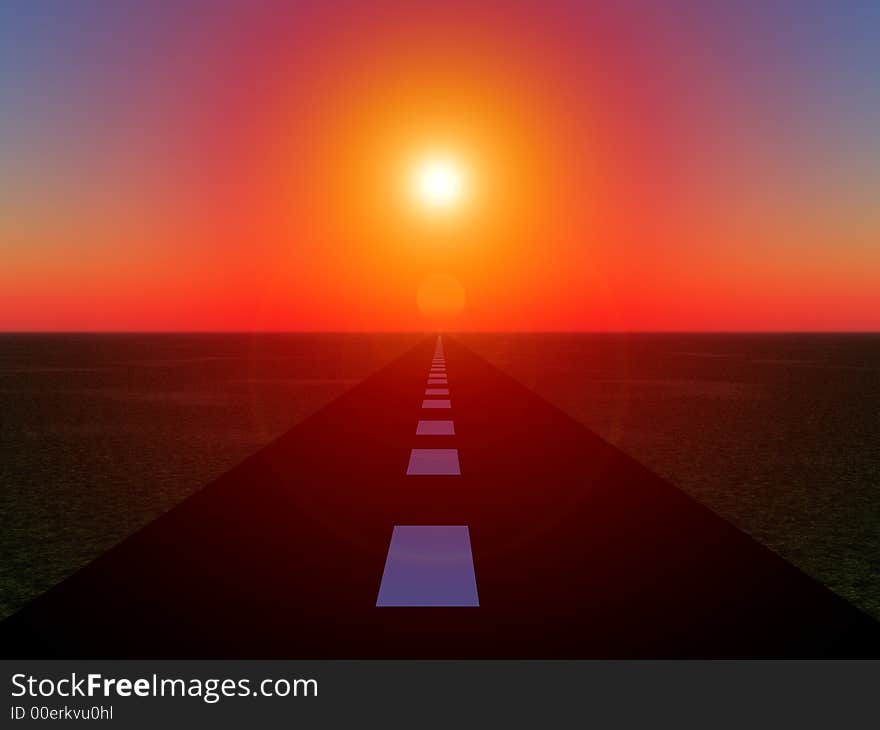 An image of a road with the sun at the end of it. An image of a road with the sun at the end of it.