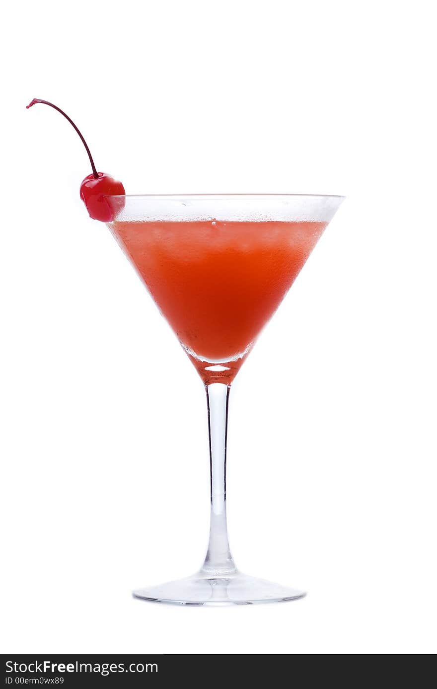 Colorful alcoholic cocktail in a martini glass against white background. Colorful alcoholic cocktail in a martini glass against white background