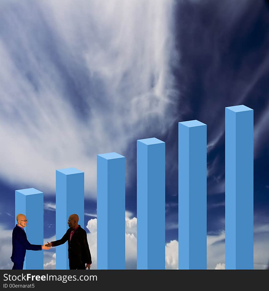 Bar chart with two men shaking hands. Bar chart with two men shaking hands