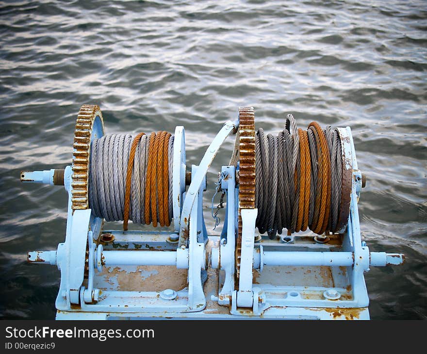 Rusty hoist used for securing boats and other marine vehicles